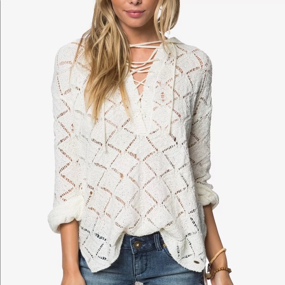 O'Neill Sweaters - O’Neill white lace up hooded sweater